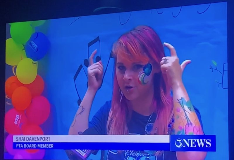 Shai on a 3NEWS broadcast, captioned PTA board member